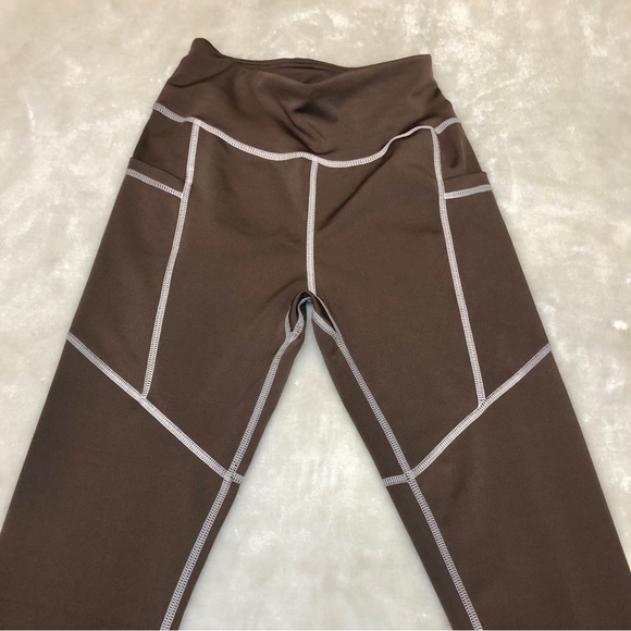 LA + Image Brown Yoga Pants with White Stitching Size Small - Picture 2 of 9